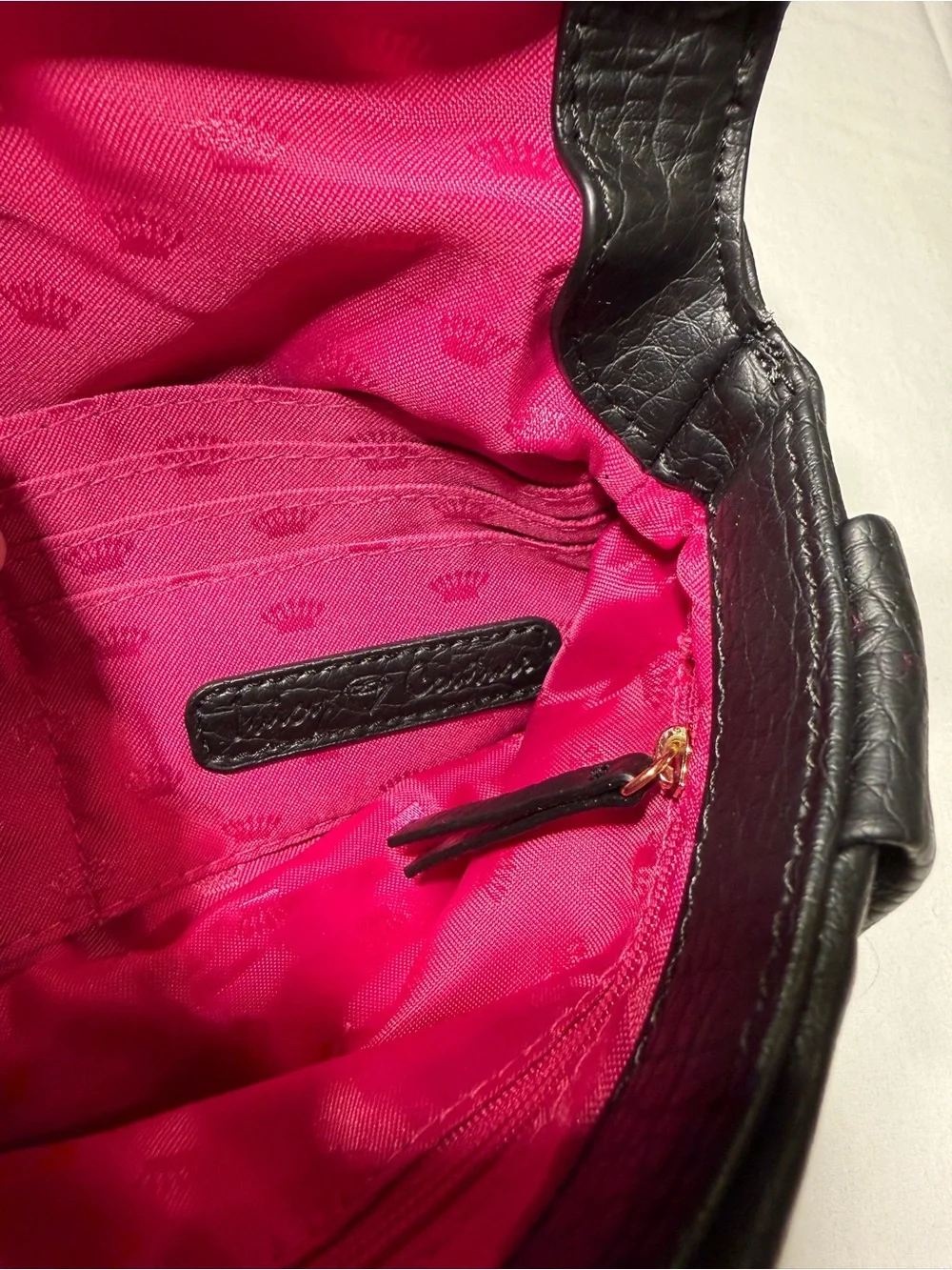 Y2K Juicy Couture Royal Black Wristlet Clutch With Hot Pink Crown Interior